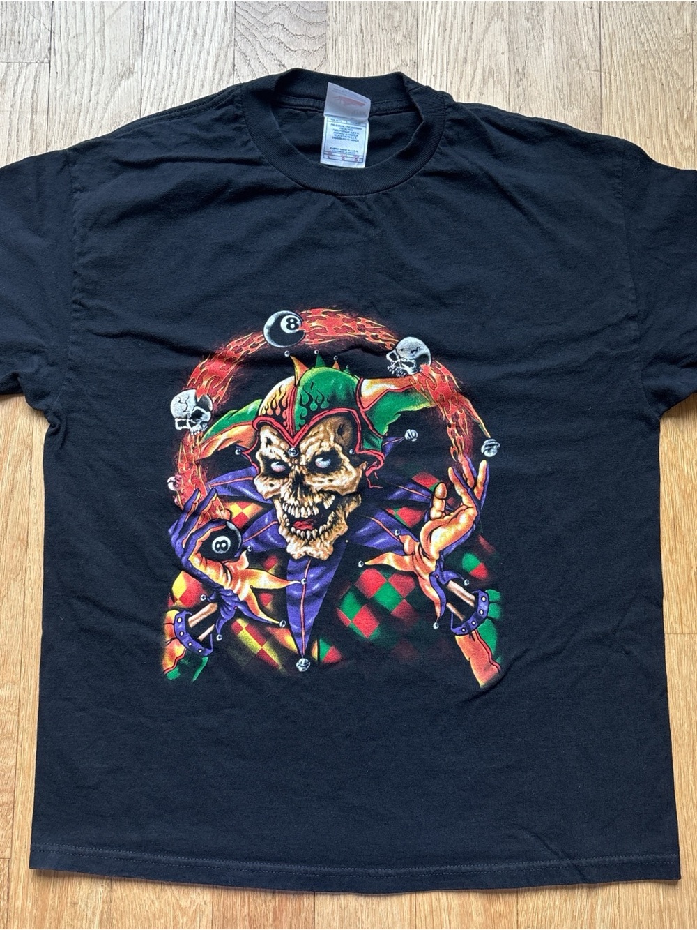 Vintage 00s Skull Evil 8 Ball Clown Y2k Flames T Shirt